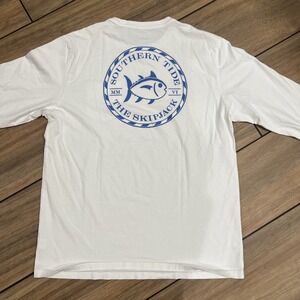 Southern Tide The Skipjack Long Sleeve Tee Mens Large White Cotton Crewneck